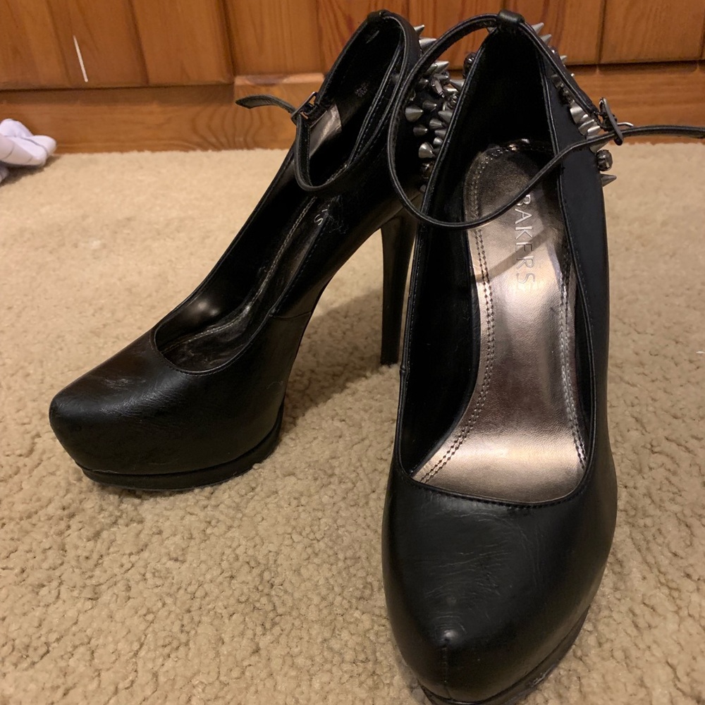Bakers black pump heel with jewels and spikes